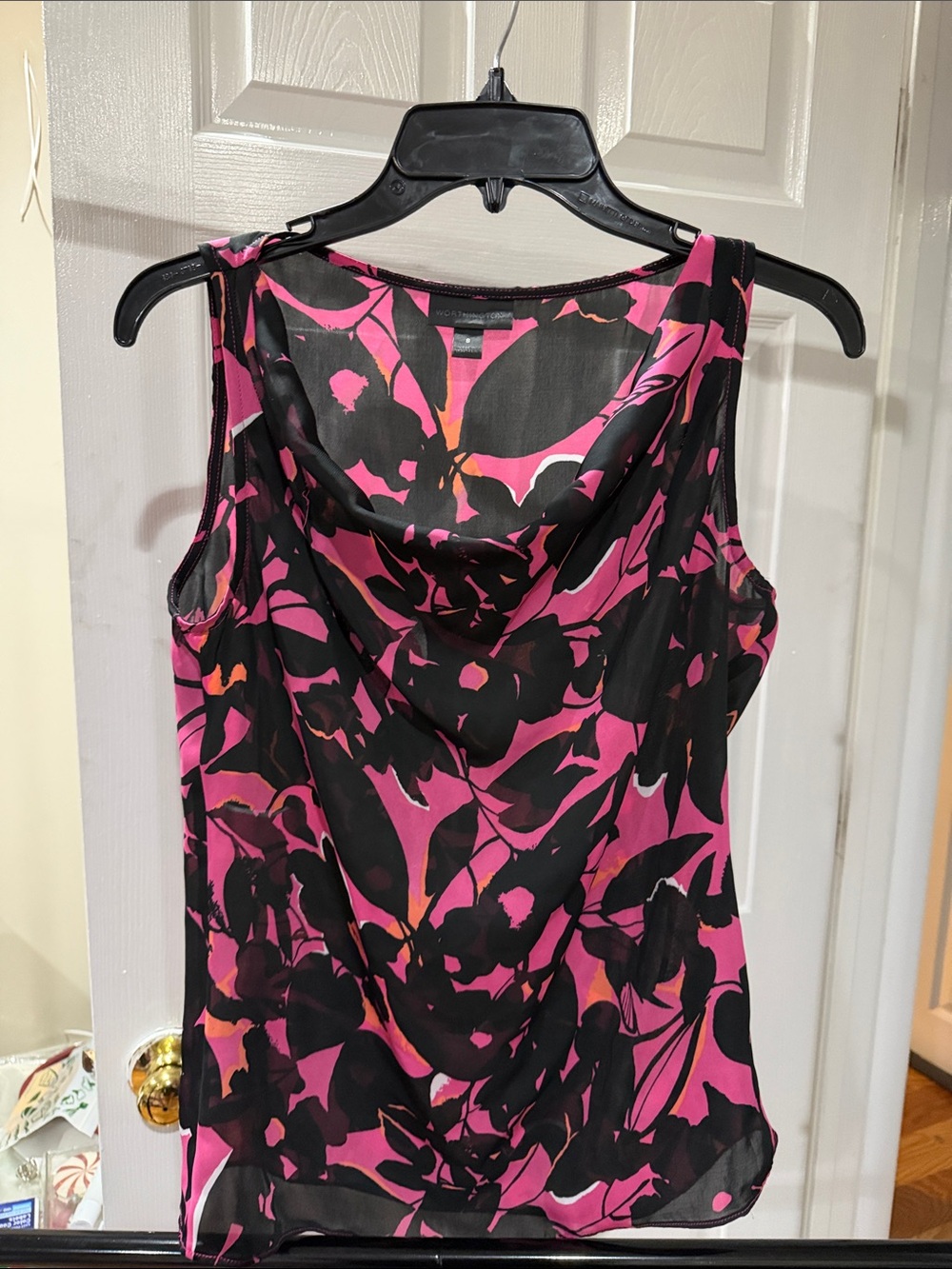 Worthington Pink and Black Floral Cowl Neck Camisole